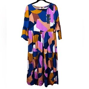 Mister Zimi Winter Olivia Midi Dress in Abstract Leaf Size 10 NWT